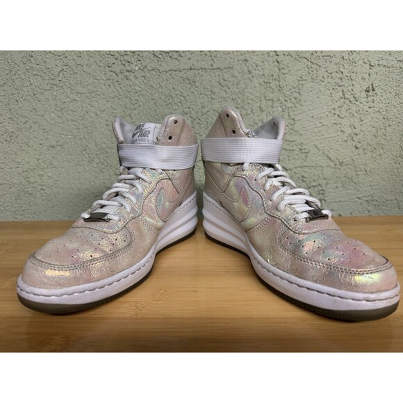 NIKE LUNAR FORCE 1 SKY‎ HIGH PREMIUM QS WHITE-MET SILVER SZ 7.5 704518-100 Woman - Picture 5 of 11